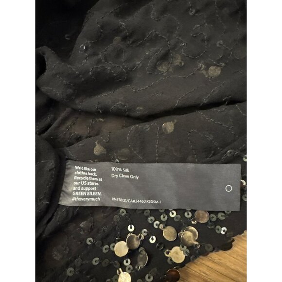 Eileen Fisher Dancing Sequin Silk Top Size 3X Black Sheer Mesh Dolman Sleeve NWT - Picture 7 of 7